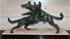 An Art Deco spelter group of a pair of dogs, on marble base, length 65cm                                                               
