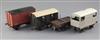 An NE flat wagon, no.2100, an NE box van, a box van 12T, no.M232582 and a guards van, 15 T, no.M353191,                                