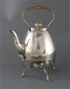 A Victorian silver tea kettle on stand with burner by Lambert & Co, gross 50.5 oz.                                                     