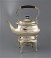 A late Victorian demi fluted tea kettle on stand and burner, by Edward Hutton, gross 44 oz.                                            