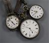 Two silver pocket watches and a gentleman's silver wrist watch.                                                                        