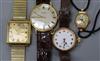 Two 9ct gold wrist watches including early 20th century(a.f.) and two other wristwatches.                                              