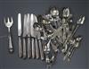 A silver spoon and pusher, a collection of small silver flatware, six silver-handled butter knives and a pickle fork,                  