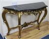 A Louis XV style gilt carved wood marble topped console table W.138cm                                                                  