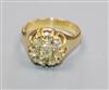 A yellow metal and old cut diamond cluster ring, size K/L.                                                                             