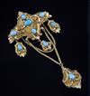 A Victorian textured gold and turquoise swag drop pendant brooch, 82mm.                                                                