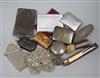 Two mesh purses and other items including treen snuff box, silver cigarette cases and toilet jars.                                     