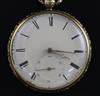 A 19th century 18ct gold keywind detached lever open face pocket watch, on albert with pencil.                                         