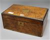 A Victorian inlaid walnut writing box length 40cm                                                                                      