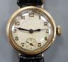 A lady's early to mid 20th century 9ct gold manual wind wrist watch, on later leather strap                                                                                                                                 