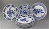 Nine Chinese blue and white plates, late 19th century, 24.5 - 25.5cm                                                                   