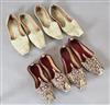 Four pairs of silver and gold coloured embroidered Turkish style slippers                                                              