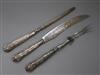 A modern three piece silver handled Queen's pattern carving set, Harrison Brothers?, Sheffield, 1967.                                  