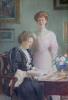 James Brade Sword (American, 1839-1915), Interior with a mother and daughter, watercolour on paper, 53 x 36.5cm                                                                                                             