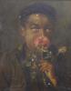 20th century, oil on board, boy with rose, Continental                                                                                                                                                                      