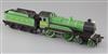 A Leeds model Co O gauge 4-4-0 LNER locomotive and tender, number 6395, green livery, 3 rail, overall 41cm, needs attention            