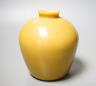 A Chinese Beijing mustard yellow glass vase, Qianlong four character mark, probably 19th century 13.5cm                                                                                                                     