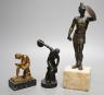 After the antique bronze discus thrower, boy with thorn in foot and spelter Greek warrior (3) - tallest 27cm                                                                                                                