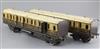 Two Bowman GWR carriages, metal with opening doors, each no.10152, in chocolate and cream                                              