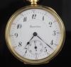 A George V 18ct gold Hamilton open face keyless lever pocket watch and an 18ct gold curblink albert,                                   