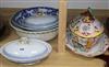 A French faience tureen, cover and stand, two pottery basins and a pair of Royal Worcester tureens and covers                          