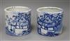 A pair of late 19th century Chinese blue and white brush pots height 11cm                                                              