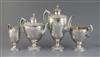 An ornate Victorian silver pedestal four piece tea and coffee service by Martin, Hall & Co, gross 85.5 oz.                             