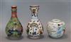 An 18th century Chinese clobbered guglet and two famille rose vases                                                                    