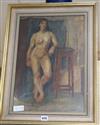 Cowan Dobson, oil on board, Female nude in a study, signed, 49 x 34cm                                                                  