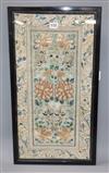 Two Chinese embroidered sleeves, framed                                                                                                