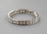 A white metal and diamond set full eternity ring, size Q, gross weight 2 grams.                                                                                                                                             