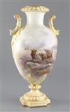 John Stinton for Royal Worcester. A 648 shape ovoid twin handled vase, date code for 1903, height 36cm                                 