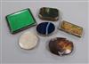 A guilloche enamel and 900 cigarette case, by Kuppenheim, a silver box with lacquered painted top and four other items,                