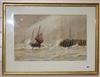 William H.Pearson watercolour Running into Port 32 x 50cm.                                                                             