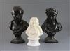 A pair of early 19th century bronzed plaster busts of Virgil and Pope, 7.5in.                                                          