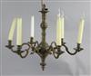 A 19th century Dutch brass six branch ceiling chandelier diameter 22in. drop 18in.                                                     