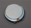 A late 1940's silver and guilloche enamel circular compact, Joseph Gloster Ltd, Birmingham, 194, 67mm.                                 