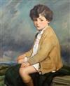 Louis Ginnett (1875-1946) Portrait of a seated boy in a landscape 29.5 x 24.5in.                                                       