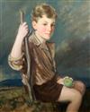 Louis Ginnett (1875-1946) Portrait of a boy holding an apple 29.5 x 24.5in.                                                            