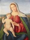 Circle of Francia (Francesco di Marco Raibolini) (1450-1517) Madonna and Child with a landscape beyond 27.5 x 18.5in.