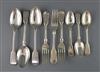 A matched part canteen of Victorian provincial silver fiddle pattern flatware, 64.5 oz.                                                