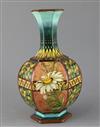 A Doulton Lambeth faience hexagonal baluster vase, c.1885, attributed to Mary Denley, 31cm                                             