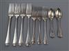 Old English pattern silver - 4 table forks, 3 dessert forks, and 2 fiddle pattern dessert spoons 13.5 oz.                              