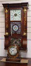 A 19th century American wall clock and a Victorian walnut mantel clock                                                                 