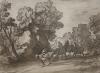 After Thomas Gainsborough, soft ground etching, Horseman on a lane, 18 x 24cm                                                                                                                                               