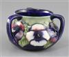 A Moorcroft pansy pattern three handle vase, second quarter 20th century, height 9cm width 14cm                                        