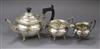 A George V silver three piece tea set, gross 22.5 oz.                                                                                  