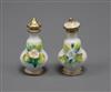 A pair of miniature floral encrusted scent bottles and stoppers height 6cm                                                             