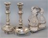 A quantity of plated wares including a pair of candlesticks                                                                            