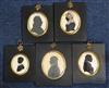 A group of five early 19th century painted and cut paper silhouettes,                                                                  